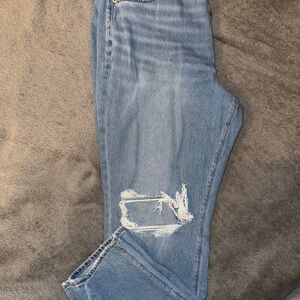 American Eagle Women's Blue Distressed Jeans - mom jeans